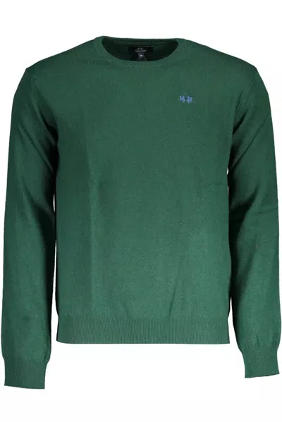 Shop La Martina Elegant Green Embroidered Sweater