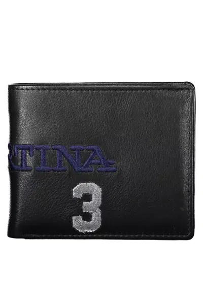 Shop La Martina Elegant Two-compartment Black Leather Wallet