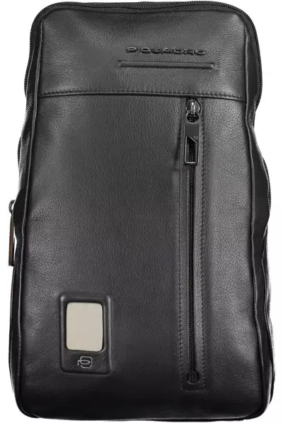 Shop Piquadro Sleek Black Leather Shoulder Bag With Laptop Space