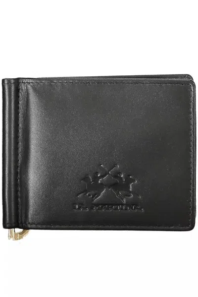 Shop La Martina Sleek Black Leather Money Clip Wallet