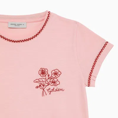 Shop Golden Goose Pink Cotton Crew-neck T-shirt With Embroidery