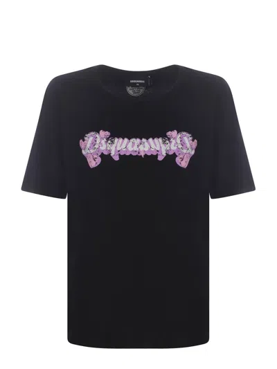 Shop Dsquared2 T-shirt  "hearts" In Nero