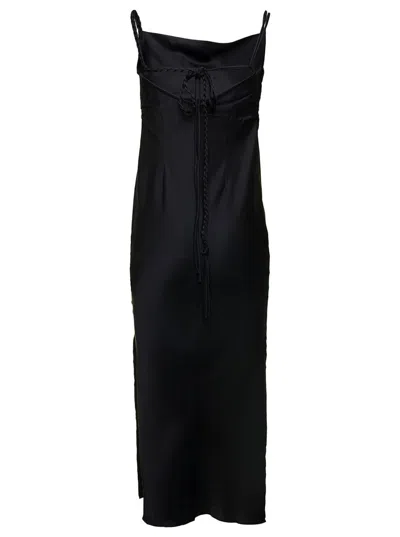 Shop Nanushka Midi Black Dress With Braided Straps In Satin Woman