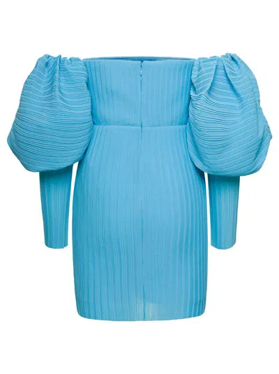 Shop Solace London Light -blue Skye Off-shoulder Mini Dress In Polyester Woman