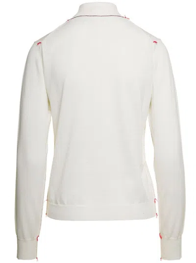 Shop Maison Margiela White High Neck Sweater With Contrasting Stitching In Wool Woman