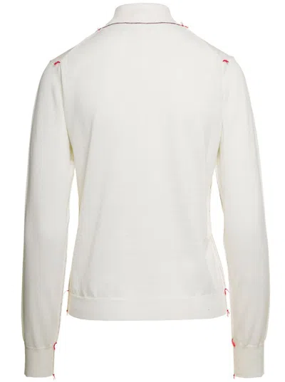 Maison Margiela White High Neck Sweater With Contrasting Stitching In Wool Woman In White
