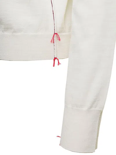 Maison Margiela White High Neck Sweater With Contrasting Stitching In Wool Woman In White