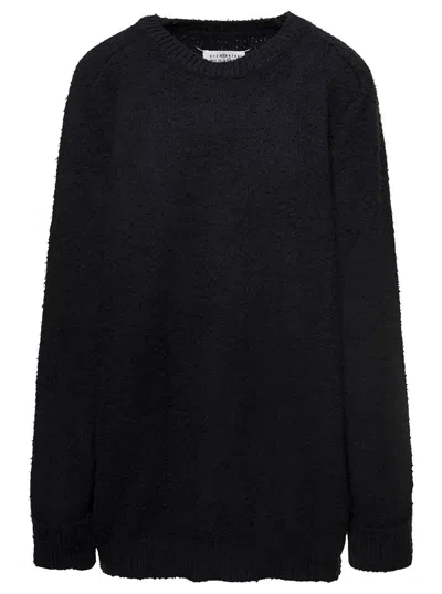 Shop Maison Margiela Oversized Black Sweater With Ribbed Trim In Cotton Blend Woman