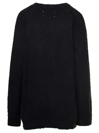 Shop Maison Margiela Oversized Black Sweater With Ribbed Trim In Cotton Blend Woman