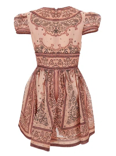 Shop Zimmermann 'matchmaker Structured' Mini Pink Dress With All-over Bandana Print In Linen And Silk Woman