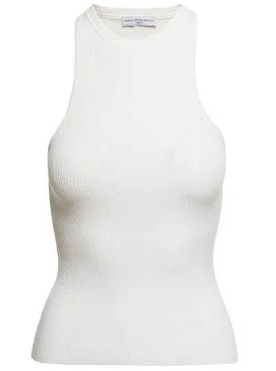 Shop Mvp Wardrobe 'santa Monica' White Ribbed Tank Top In Viscose Blend Woman