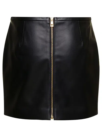 Shop Versace Black Mini-skirt With Medusa Detail In Smooth Leather Woman