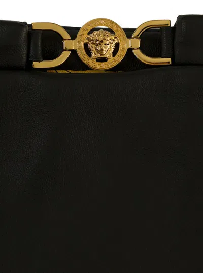 Shop Versace Black Mini-skirt With Medusa Detail In Smooth Leather Woman