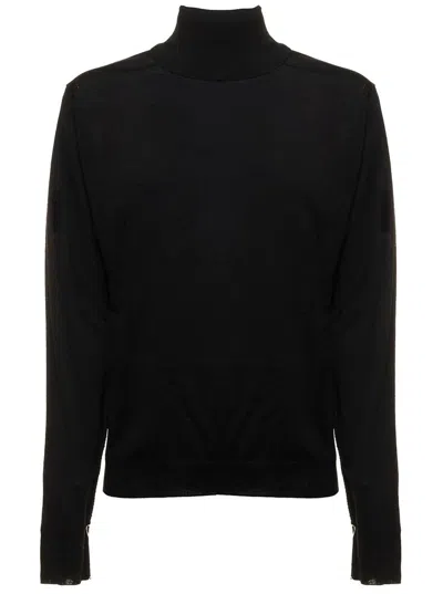 Shop Maison Margiela Black Turtle Neck With Contrasting Stitching Detail In Wool Woman