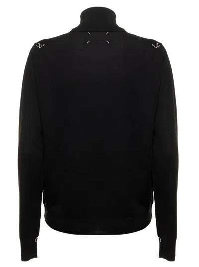 Shop Maison Margiela Black Turtle Neck With Contrasting Stitching Detail In Wool Woman