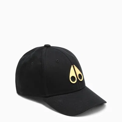 Shop Moose Knuckles Black Baseball Cap With Metal Logo In Multicolor
