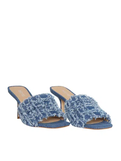Michael Kors Tessa Frayed Denim Mule Sandal In Blue