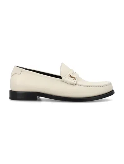 Shop Saint Laurent Le Loafer Penny Slippers In Pearl