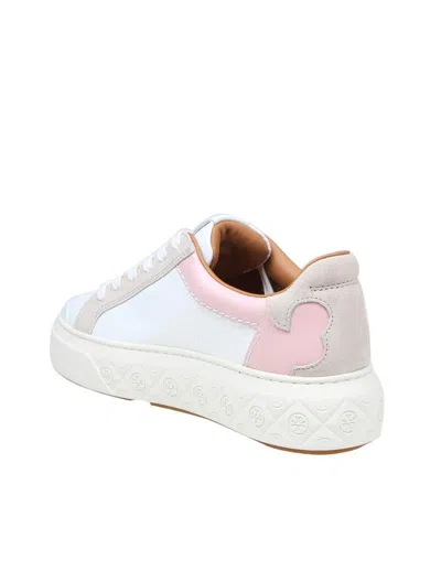 Shop Tory Burch Leather Sneakers In White/rose