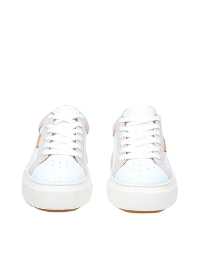 Shop Tory Burch Leather Sneakers In White/rose