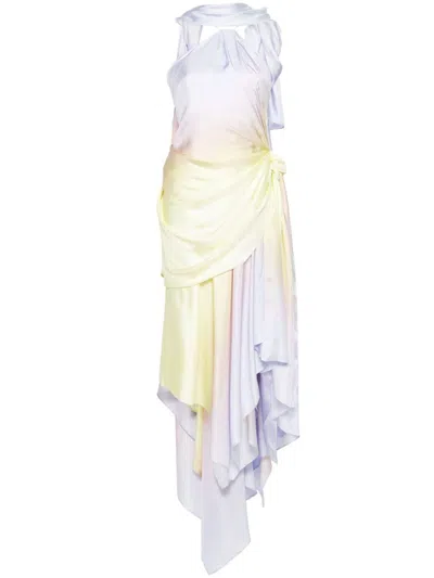 Shop Zimmermann Harmony Midi Dress In Silk With Asymmetric Hem In Yellow