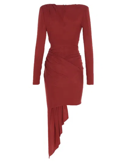 Shop Alexandre Vauthier Draped Silk Dress In Red