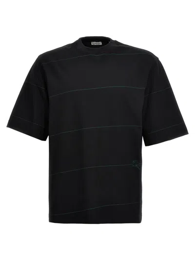 Shop Burberry Logo Embroidery Striped T-shirt In Black