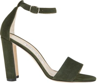 Manolo Blahnik Lauratopri Suede Ankle-strap Sandals In Green