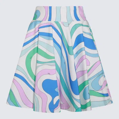 Shop Pucci Multicolot Cotton Midi Skirt In Celeste/bianco