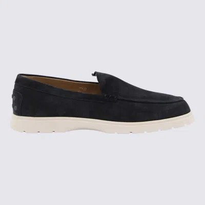 Shop Tod's Navy Blue Suede Loafers