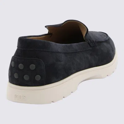 Shop Tod's Navy Blue Suede Loafers