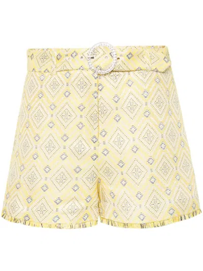 Shop Liu •jo Liu Jo Shorts With Geometric Embroidery And Fringes In Yellow