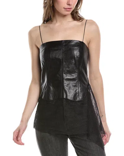 Shop Helmut Lang Leather Lace Top In Black