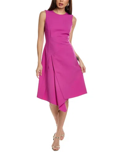 Shop Oscar De La Renta Draped Skirt Silk-lined Wool-blend A-line Dress In Purple