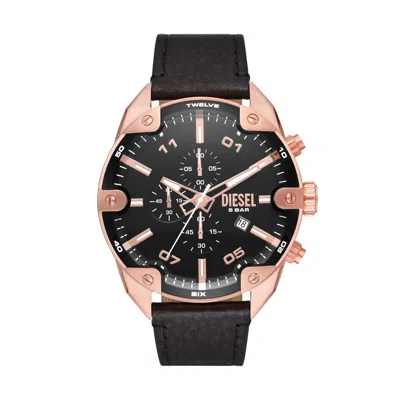 Shop Diesel Men's Spiked Chronograph, Rose Gold-tone Stainless Steel Watch In Black