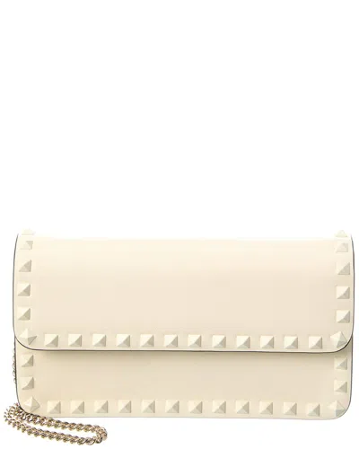 Shop Valentino Rockstud Leather Wallet On Chain In White