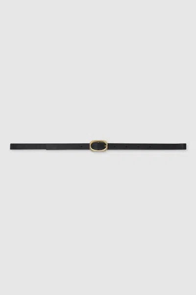 Shop Anine Bing Mini Signature Link Belt In Black With Gold