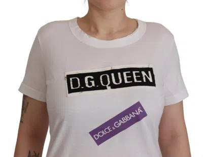 Shop Dolce & Gabbana Elegant White Cotton Dg Queen Women's Tee
