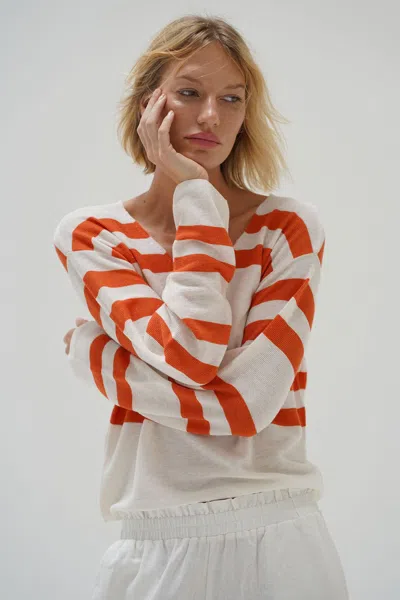 Shop Lna Clothing Lucky Sweater In Coral Ivory Stripe
