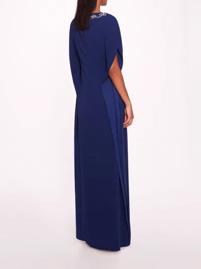 Marchesa Embroidered Crepe Kaftan In Navy