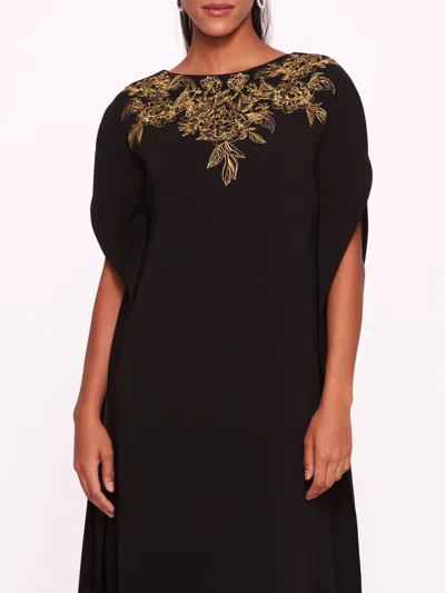 Shop Marchesa Embroidered Crepe Kaftan In Black