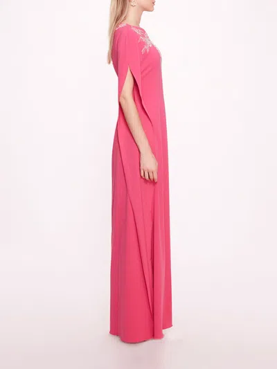 Marchesa Embroidered Crepe Kaftan In Pink