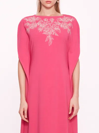 Marchesa Embroidered Crepe Kaftan In Pink