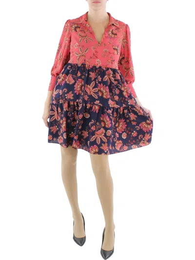 Shop Vince Camuto Womens Floral Split Neck Shift Dress In Blue