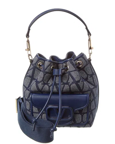 Shop Valentino Vlogo Toile Iconographe Canvas & Leather Bucket Bag In Blue