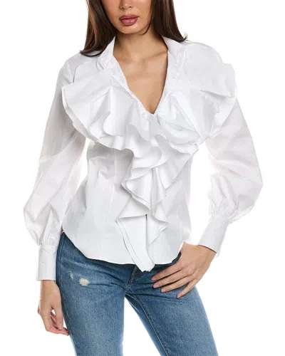 Shop Oscar De La Renta Ruffle Detail Shirt In White