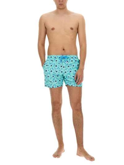 Shop Mc2 Saint Barth Boxer Swimsuit With Print In Baby Blue
