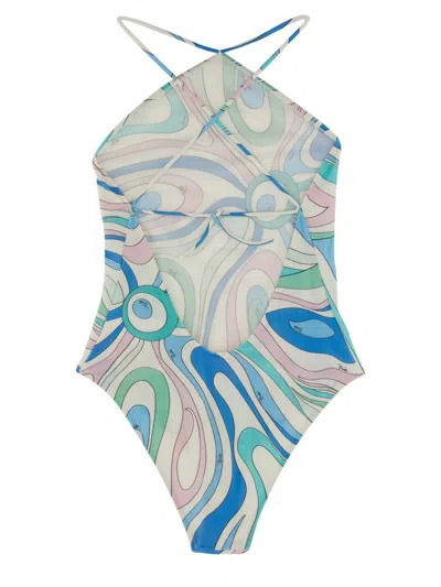 Shop Pucci One-piece Swimsuit In Baby Blue
