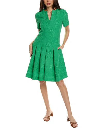 Shop Oscar De La Renta Jacquard Silk-lined A-line Dress In Green
