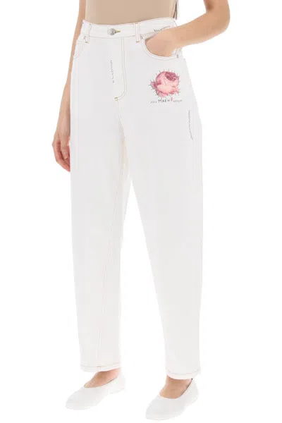 Shop Marni Jeans Con Ricamo Logo E Patch Fiore In White